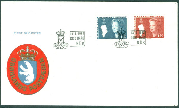 Grönland - FDC 1982-05-13 - Drottning Margrethe. Typ III, 2 kpl Vinjett 1
