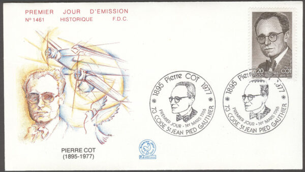 Frankrike - FDC 1986-03-01 Pierre Cot - Politiker,  1 kpl