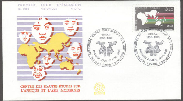 Frankrike - FDC 1986-04-12 Institut för forskning CHEAM - Karta, 1 kpl