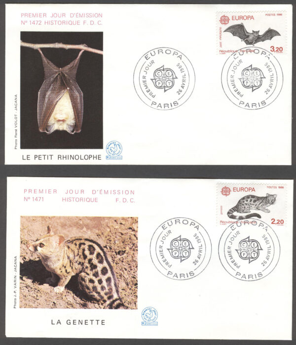 Frankrike - FDC 1986-04-26 Europa CEPT - Djur - Miljö, 2 kpl