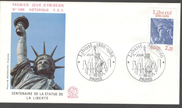 Frankrike - FDC 1986-07-04 Frihetsstatyn i New York 100 år, 1 kpl