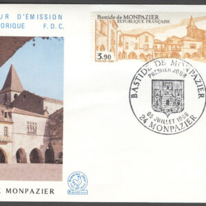 Frankrike – FDC 1986-07-05 Byggnad i Monpazier, 1 kpl