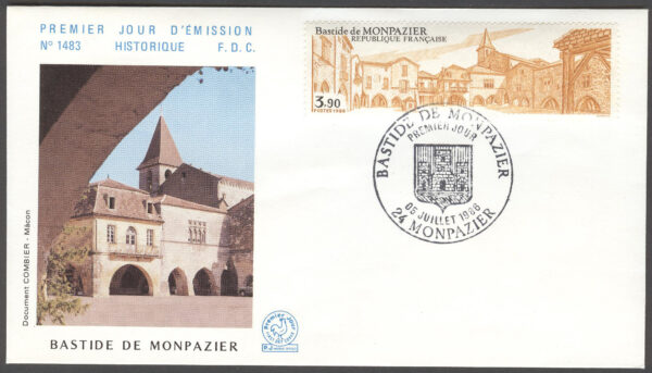 Frankrike - FDC 1986-07-05 Byggnad i Monpazier, 1 kpl