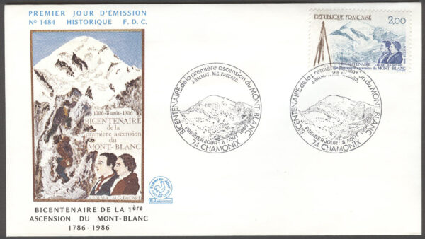 Frankrike - FDC 1986-08-08 1:a bestigningen av Montblanc 200 år, 1 kpl