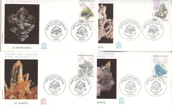 Frankrike - FDC 1986-09-15 Natur - Mineraler bla Fluorit, 4 kpl