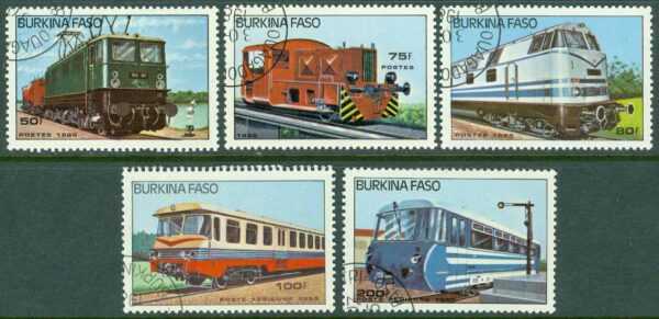 Burkina Faso - M 1043-1046, 1048 Lokomotiv, 5 ol stpl