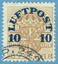 F 136 Luftpost 10 öre på 3 öre brun
