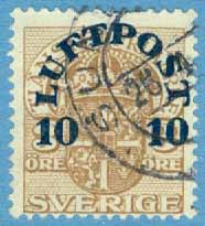 F 136 Luftpost 10 öre på 3 öre brun