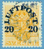 F 137 Luftpost 20 öre på 2 öre gulorange