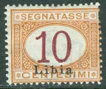 Italienska Libyen – M P  2 Lösenmärke, påtryck LIBIA, 10 C *, kt