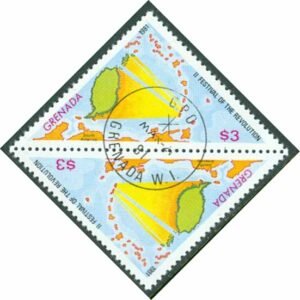 Grenada – M 1083 Revolutionen 2 år, Grenadas karta, tête-bêchepar 3$ stpl
