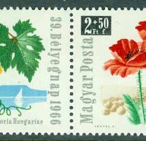 Ungern – M 2275-2278A Frimärkets Dag 1966 – Sport – Frukt – Blommor – Hundar, 4-strip kpl **