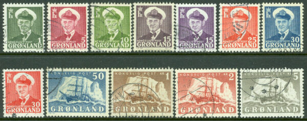 Grönland - F   28-41 Fredrik IX, fartyg framför isberg, 12 kpl stpl