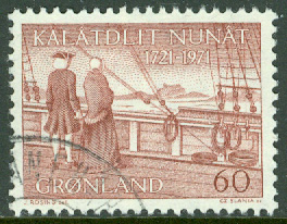 Grönland – F   77 250-årsminnet av Hans Egedes ankomst till Grönland, 1 kpl stpl