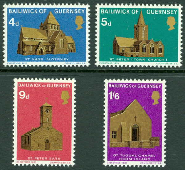 Guernsey - M   35-38 Jul 1970, kyrkor, 4 kpl **
