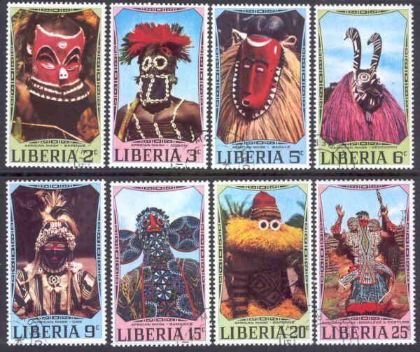 Liberia - M  769-776 Stammasker från afrikanska folk, 8 kpl stpl