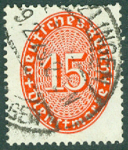 Deutsches Reich – M Tj  118 X Tjänstefrimärke, siffra i oval, 15 Pf stpl