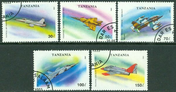 Tanzania - M 1592-1596 Militärflygplan, 5 ol stpl