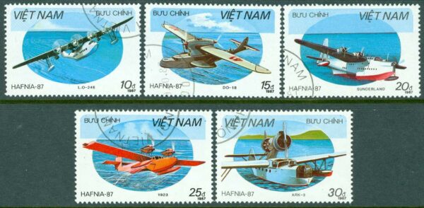 Vietnam - M 1861-1865 Int. frimärksutställning Hafnia 87, flygplan 5 ol stpl