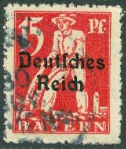 Deutsches Reich – M  121 Påtryck på Bayern 15 Pf stpl