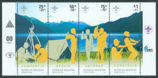 Argentina - M 3138-3141 Scoutingrörelsen 100 år, 4-strip kpl **