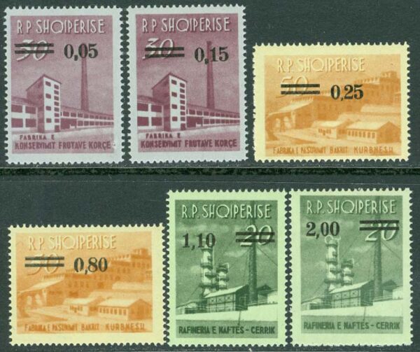 Albanien - M  967-922 Industribyggnader, påtryck nya valörer, 6 kpl **