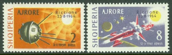 Albanien - M  857-858 Int. Frimärksutställning Riccione, påtryck på rymdfrimärken, 2 kpl **