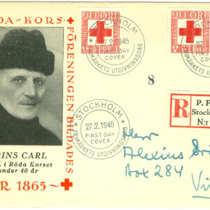 Sverige – FDC 1945-02-27 – Röda Korset 80 år, 3 kpl. Vinjett 1, REK + Adessat