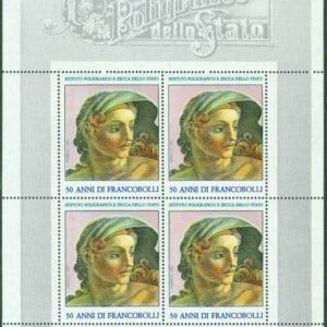 Italien – Souvenirark 50 år frimärken från Polygrafiskt institut och statsmynt, block