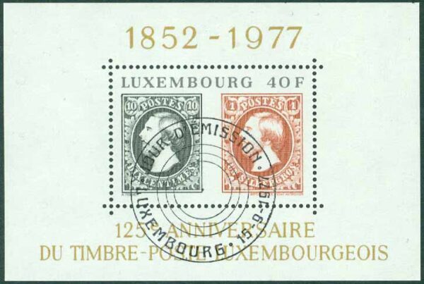 Luxemburg - M BL  10 Luxemburgs frimärken 125 år, block stpl