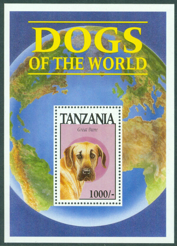 Tanzania - M BL 258 Världens hundar, grand danois, block **