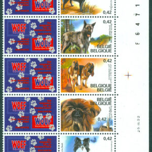 Belgien – M 3114-3118 Belgiska rashundar, 5-strip med tab **