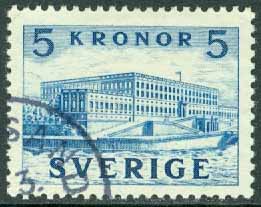 F  332C Stockholms slott II, 5 kr 4-sid tandning stpl
