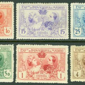 Spanien – M A Ia ND-A If ND Utställningsmärken från industriutställningen 1907, 6 kpl *