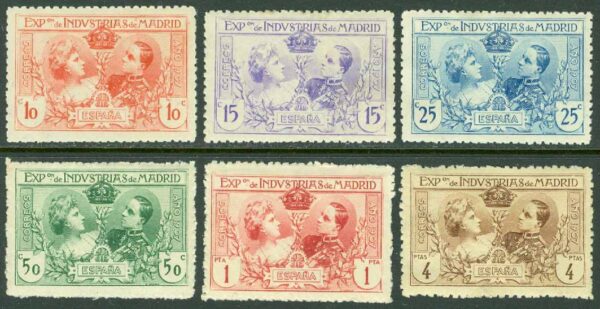 Spanien - M A Ia ND-A If ND Utställningsmärken från industriutställningen 1907, 6 kpl *