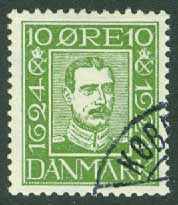 Danmark – F  201 Postverket 300 år, Christian X, 10 öre stpl