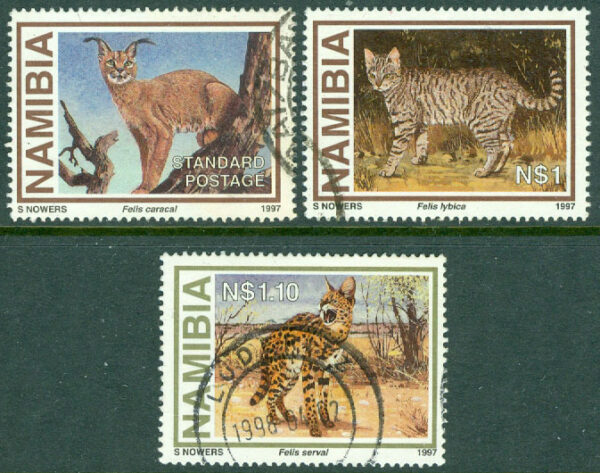 Namibia - M  845-847 Små rovdjur, kattdjur, 3 ol stpl