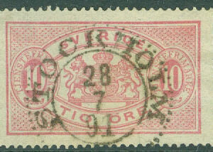 F Tj 16A. 10 öre röd t. 13, Praktstpl STOCKHOLM 28.7.91