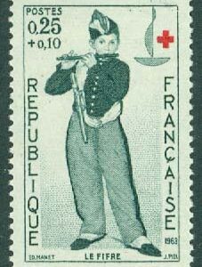 Frankrike – M 1455 Röda Korset, flöjtblåsaren. Målning av E. Manet, 0,25 + 0,10 Fr **