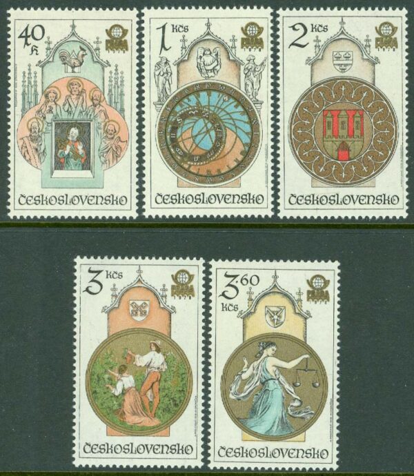 Tjeckoslovakien - M 2451-2455 Int. Frimärksutst. Praga 1978 - Tornur i gamla Prag, 5 kpl **