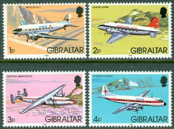 Gibraltar - M  432-435 X I Flygplan bl.a. Douglas DC-3, 4 ol **