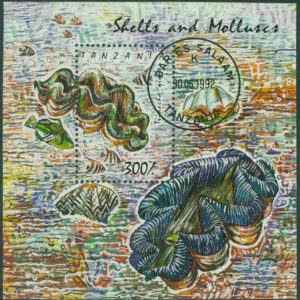 Tanzania – M BL 179 Havssnäckor och musslor, Tridacna gigas (världens största mussla), block stpl