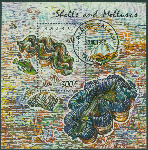 Tanzania - M BL 179 Havssnäckor och musslor, Tridacna gigas (världens största mussla), block stpl