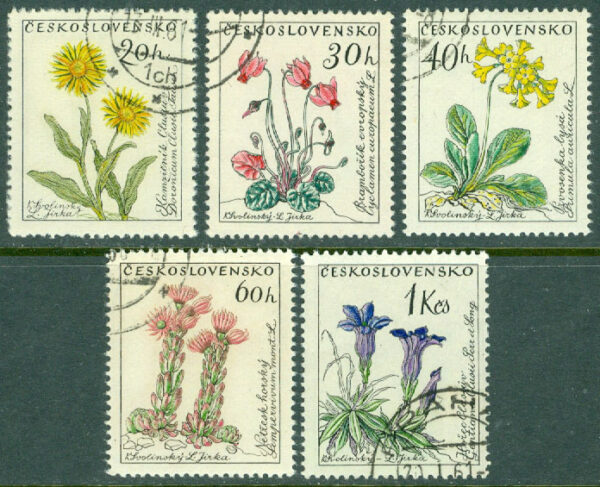 Tjeckoslovakien - M 1234-1238 Blommor, 5 ol stpl