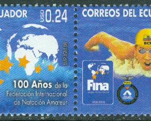 Ecuador – M 3102-3103 Int. Amatörsimförbundet (FINA) 100 år, 2 ol **