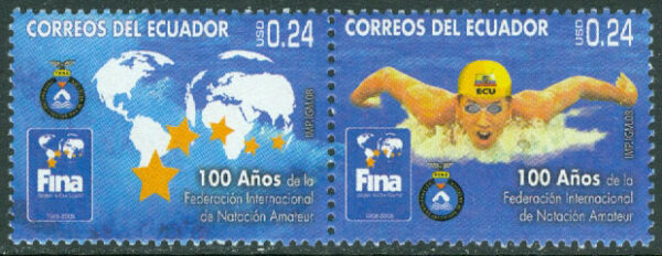 Ecuador - M 3102-3103 Int. Amatörsimförbundet (FINA) 100 år, 2 ol **