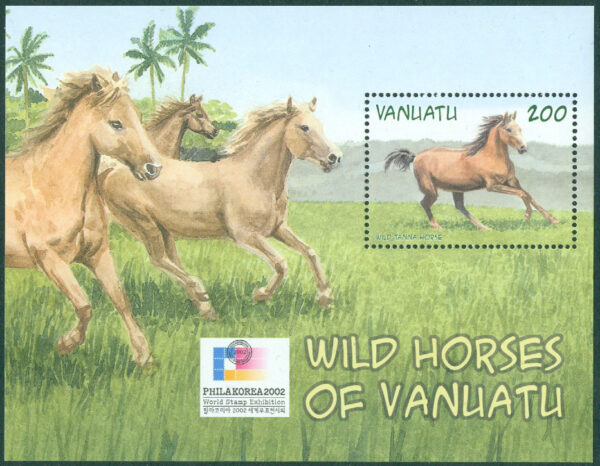 Vanuatu - M BL  44 Hästar - Tanna vildhästar. Friimärksutst. PHILAKOREA 02, block **