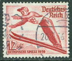 Deutsches Reich – M  601X OS i Garmisch-Partenkirchen1936, backhoppning, 12 + 6 Pf stpl
