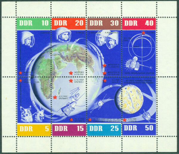 DDR - M  926-933 Sovjet 5 år i rymden 1962, miniark kpl **