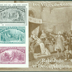 Spanien – M BL  50 Upptäckten av Amerika 500 år. Columbus framför kungaparet, block **